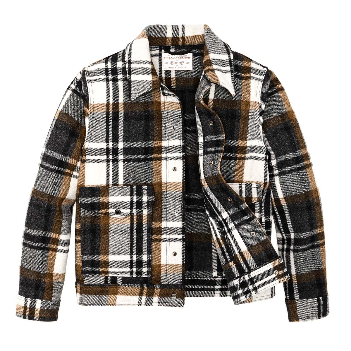 Filson Mackinaw Wool Work Jacket Blue Coal/Copper Heather, iconic