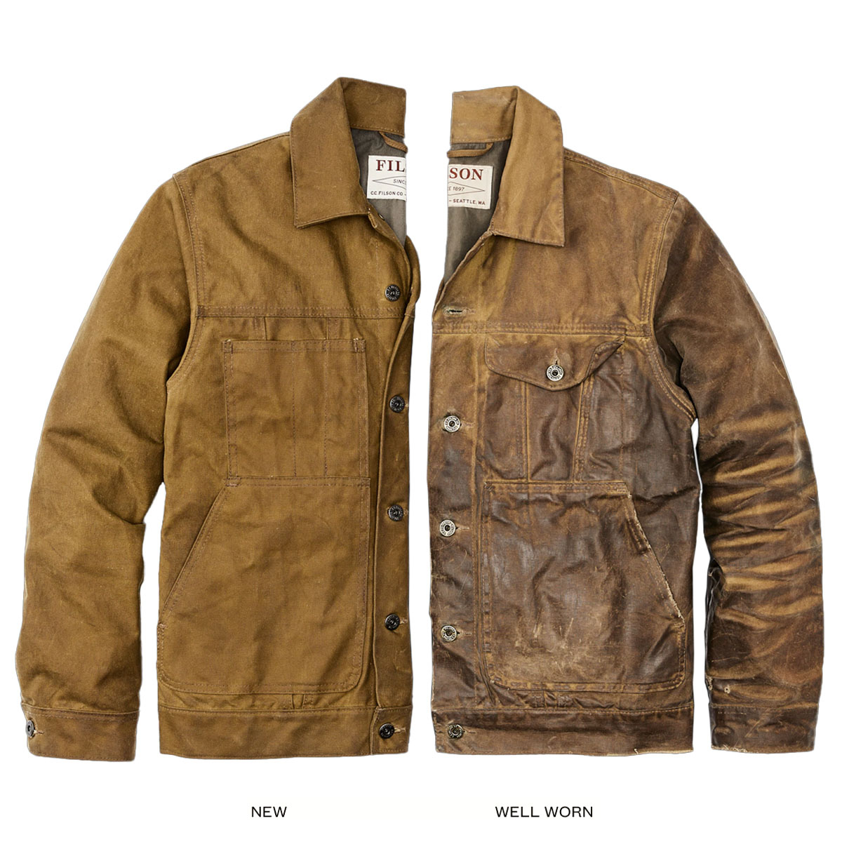 Filson Tin Cloth Short Lined Cruiser Jacket Dark Tan, de perfecte