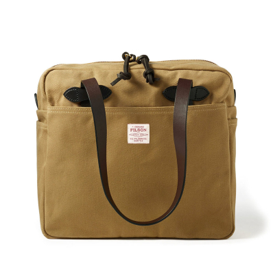Filson Rugged Twill Tote Bag With Zipper Tan voorkant