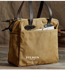 Filson Rugged Twill Tote Bag With Zipper Tan voorkant