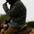 Filson Fleece Lined Jac-Shirt Peat in the field on a horse 