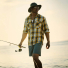 Filson The Rangeland Flannel Shirt Yellow/Faded Black Plaid lifestyle fishing in summer