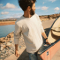 Filson Waffle Knit Thermal Crew Sand lifestyle with kayak
