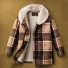 Filson Women's Lined Wool Packer Coat Cream/Brown/Multi front open with studio background