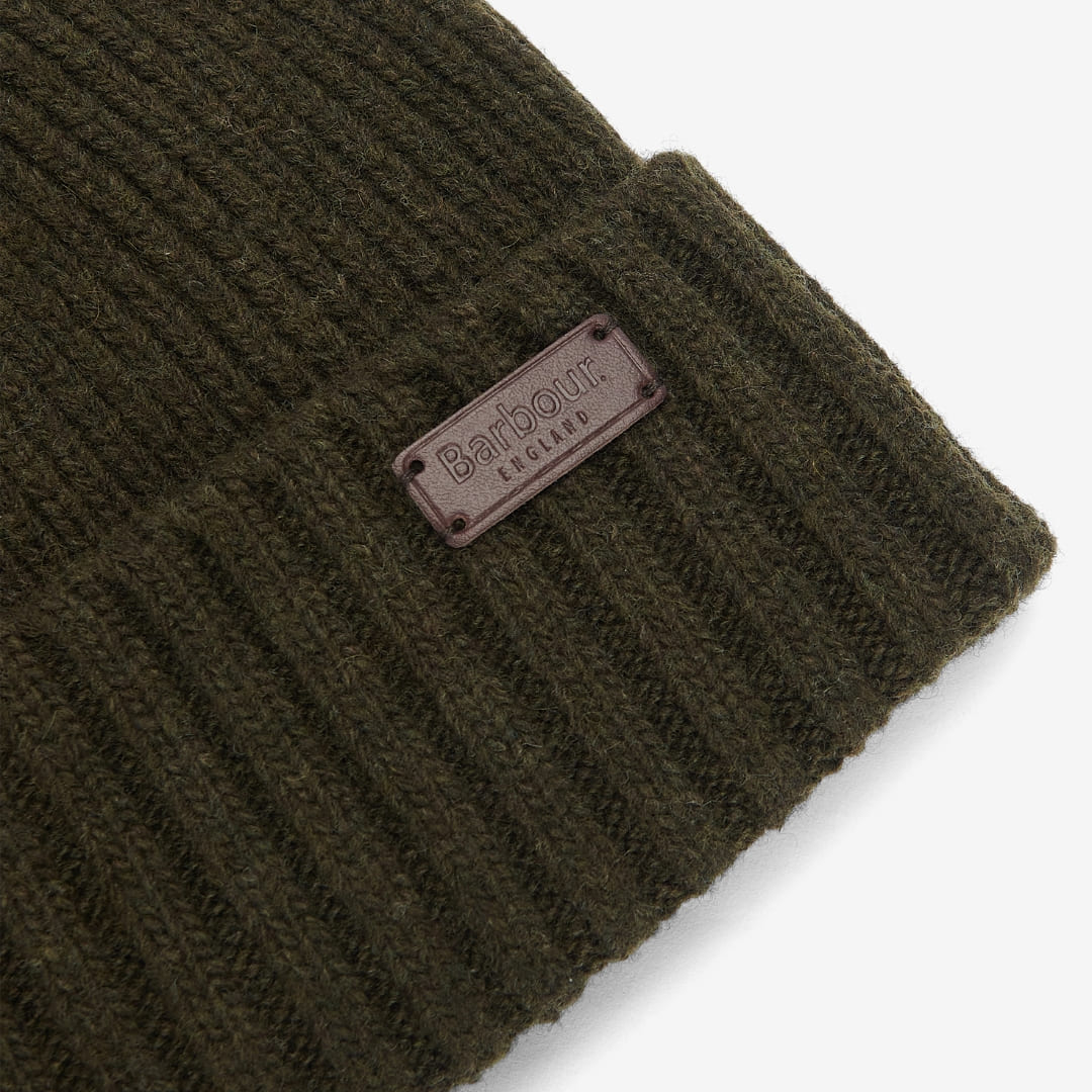 Barbour Carlton Beanie Hat Dark Green, wolmix beanie met fleece