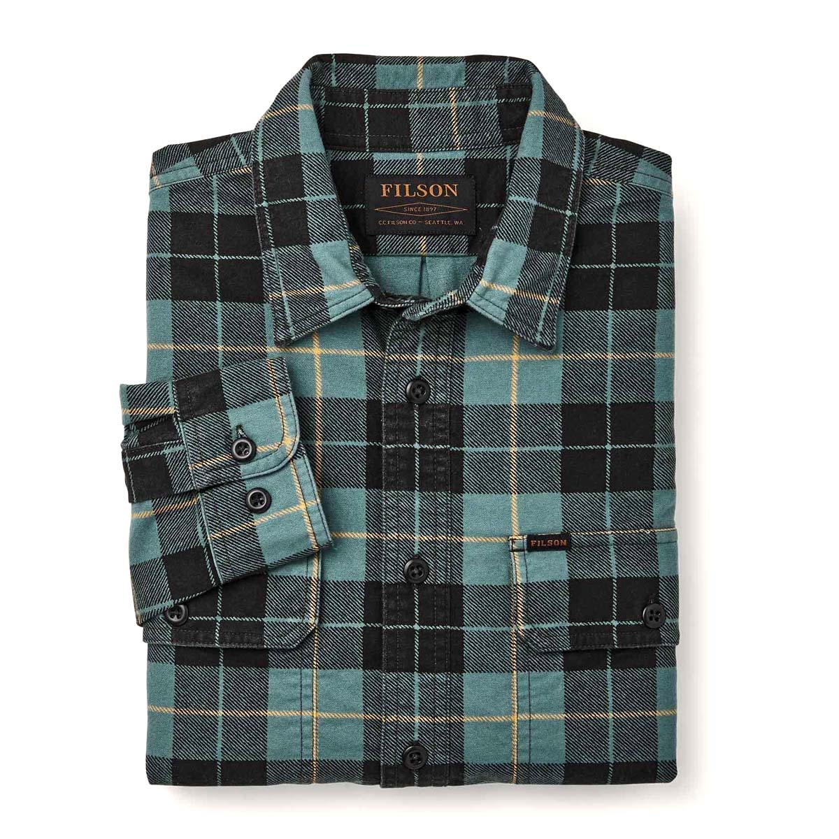 Filson Field Flannel Shirt Northcoast Green Print, Comfortabel en even zacht als sterk