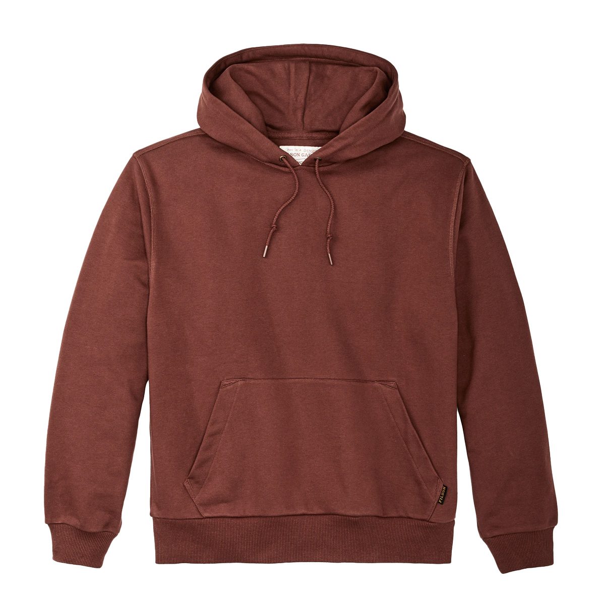 Filson Prospector Hoodie Smoked Paprika, een koel-weer basic voor de lange termijn, gemaakt van stevig 13-oz. fleece