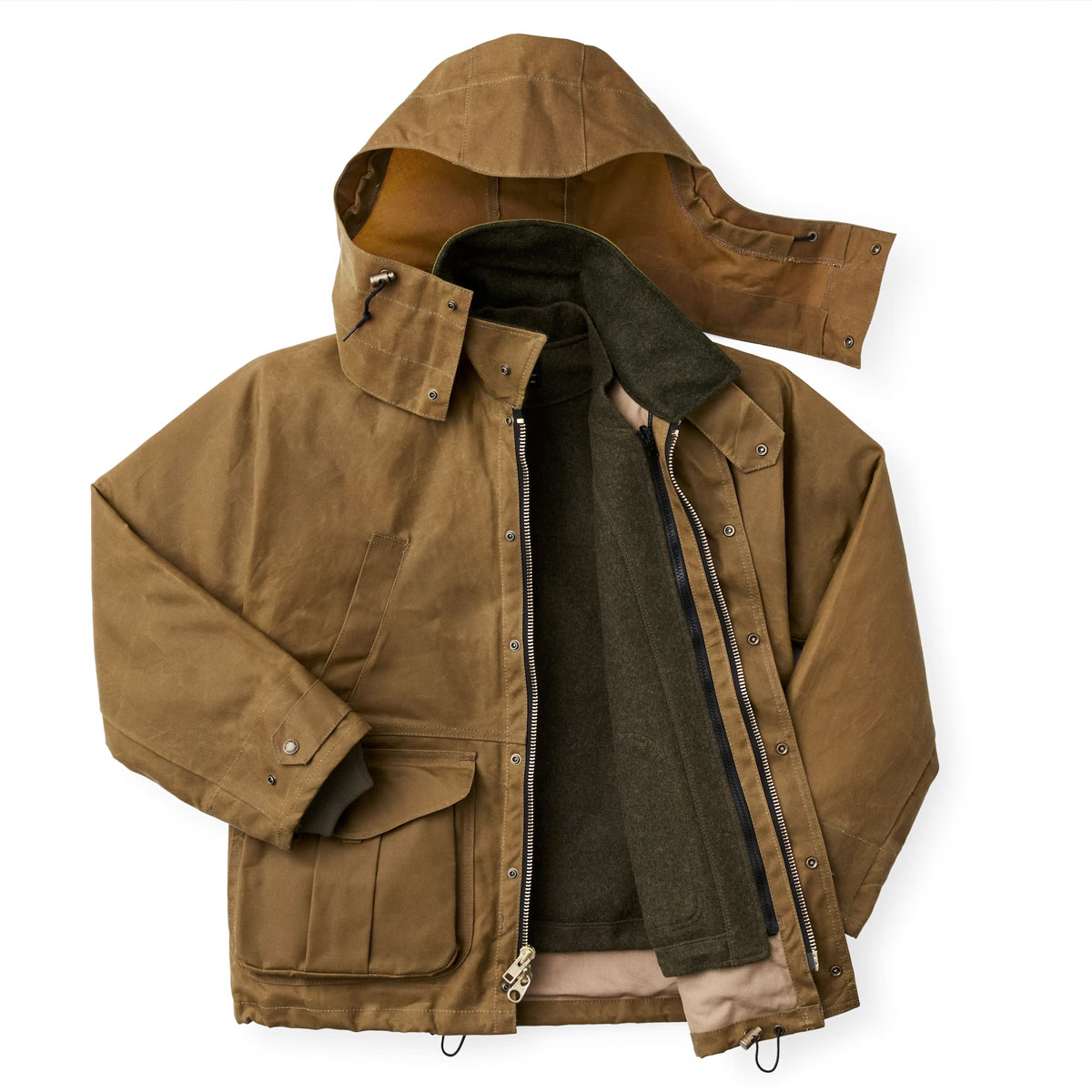 Filson Tin Cloth Hood Dark Tan, weerbestendige kap, past op geselecteerde Filson jassen