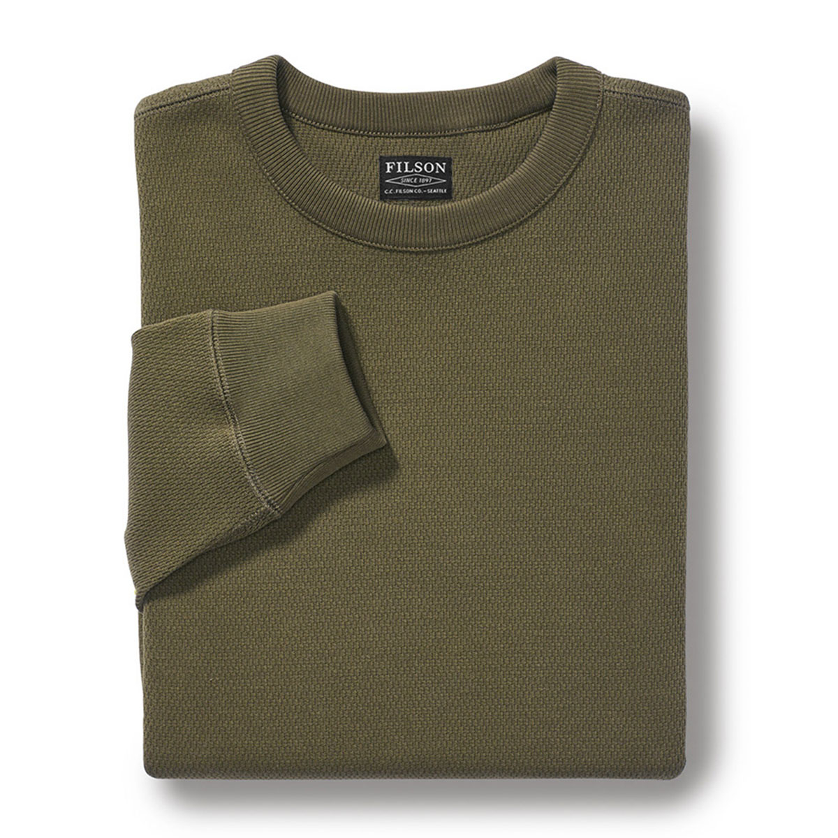 Filson Waffle Knit Thermal Crew Mossy Rock, een ideale basislaag in koude weersomstandigheden