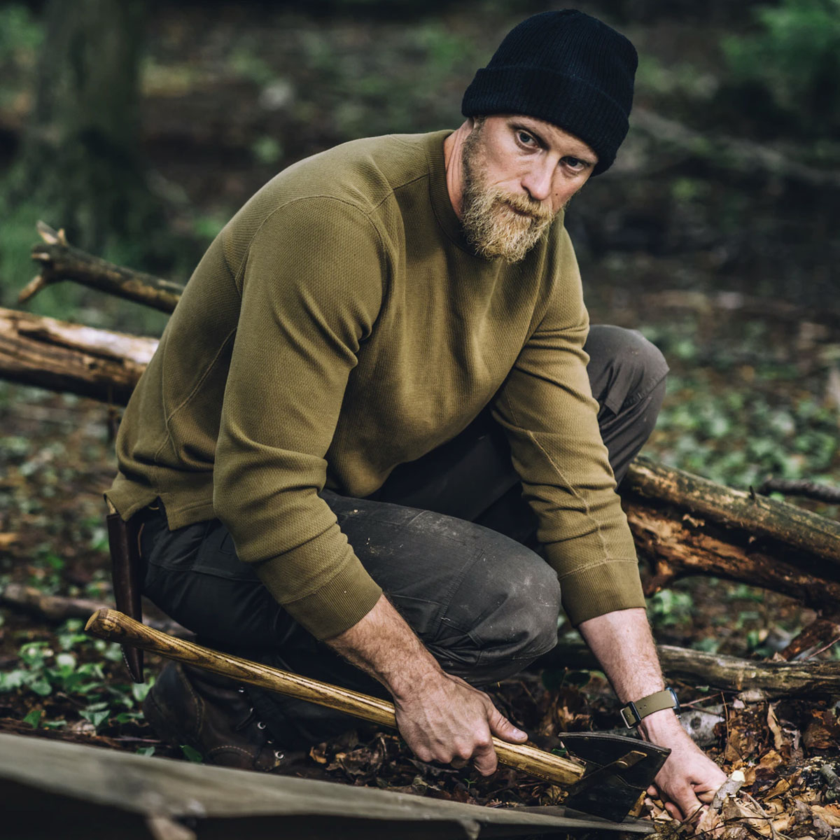 Filson Waffle Knit Thermal Crew Mossy Rock, een ideale basislaag in koude weersomstandigheden