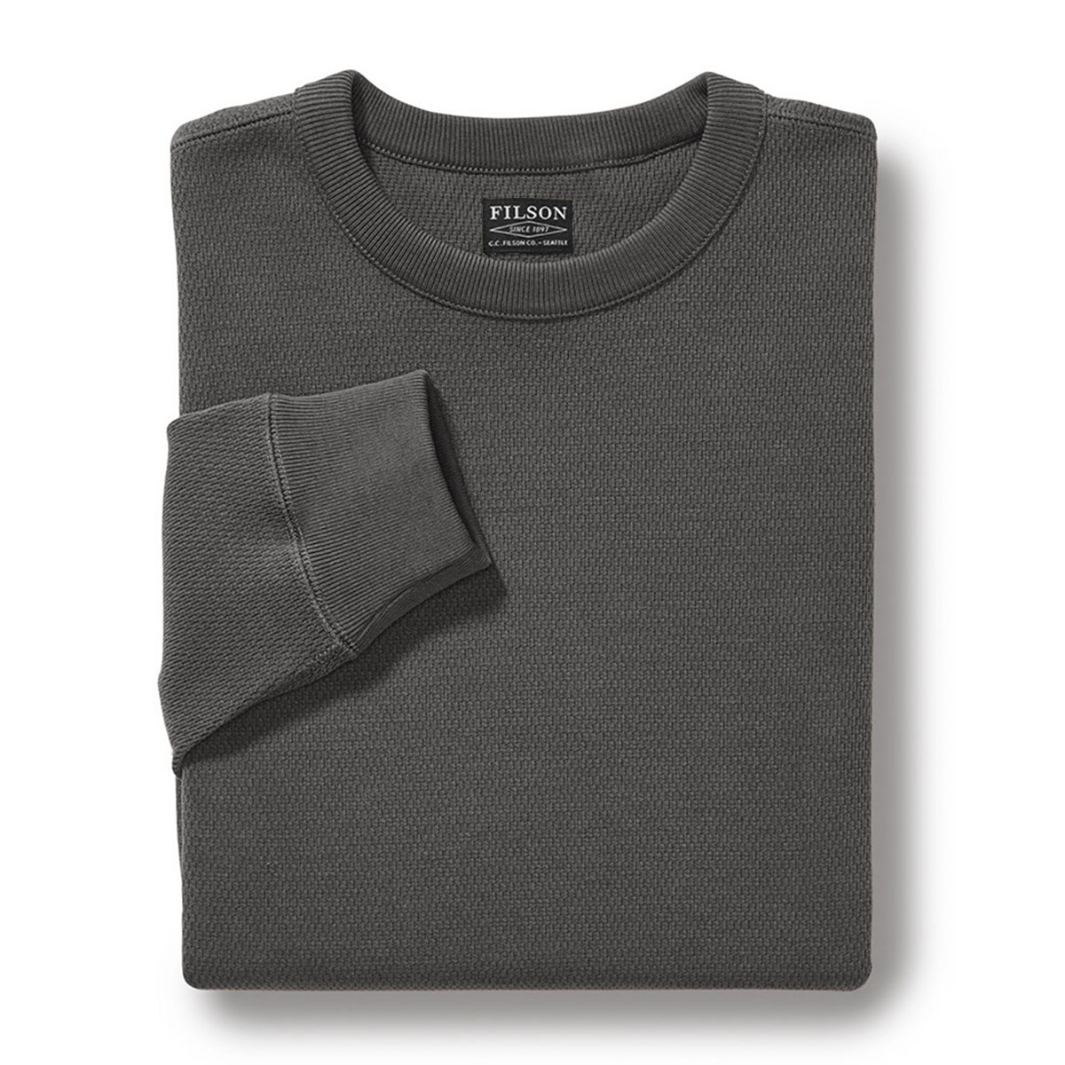 Filson Waffle Knit Thermal Crew Charcoal, een ideale basislaag in koude weersomstandigheden