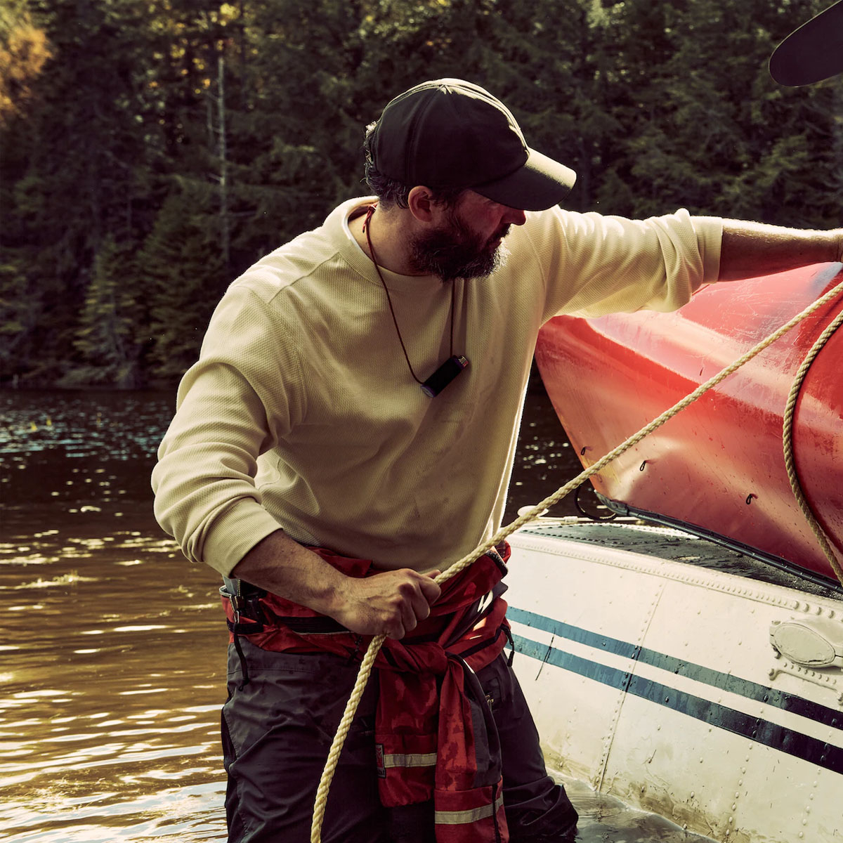 Filson Waffle Knit Thermal Crew Sand, een ideale basislaag in koude weersomstandigheden