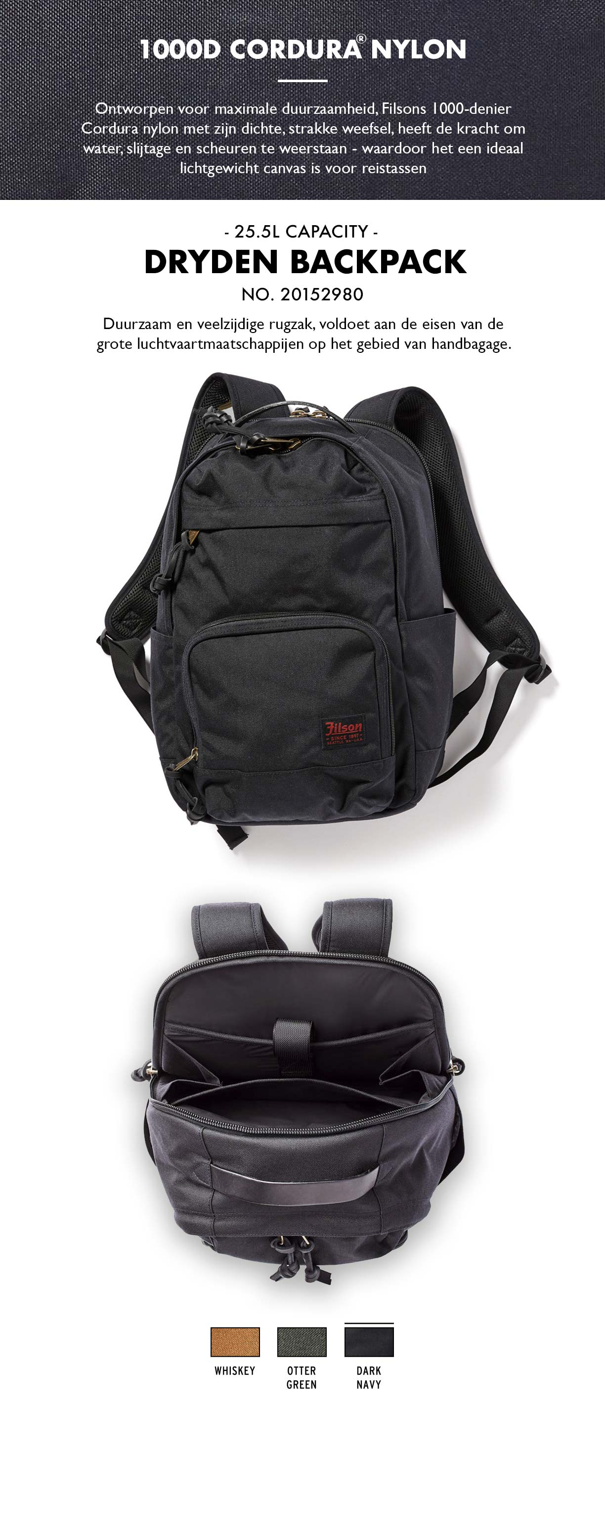 Filson Dryden Backpack Dark Navy Product-informatie