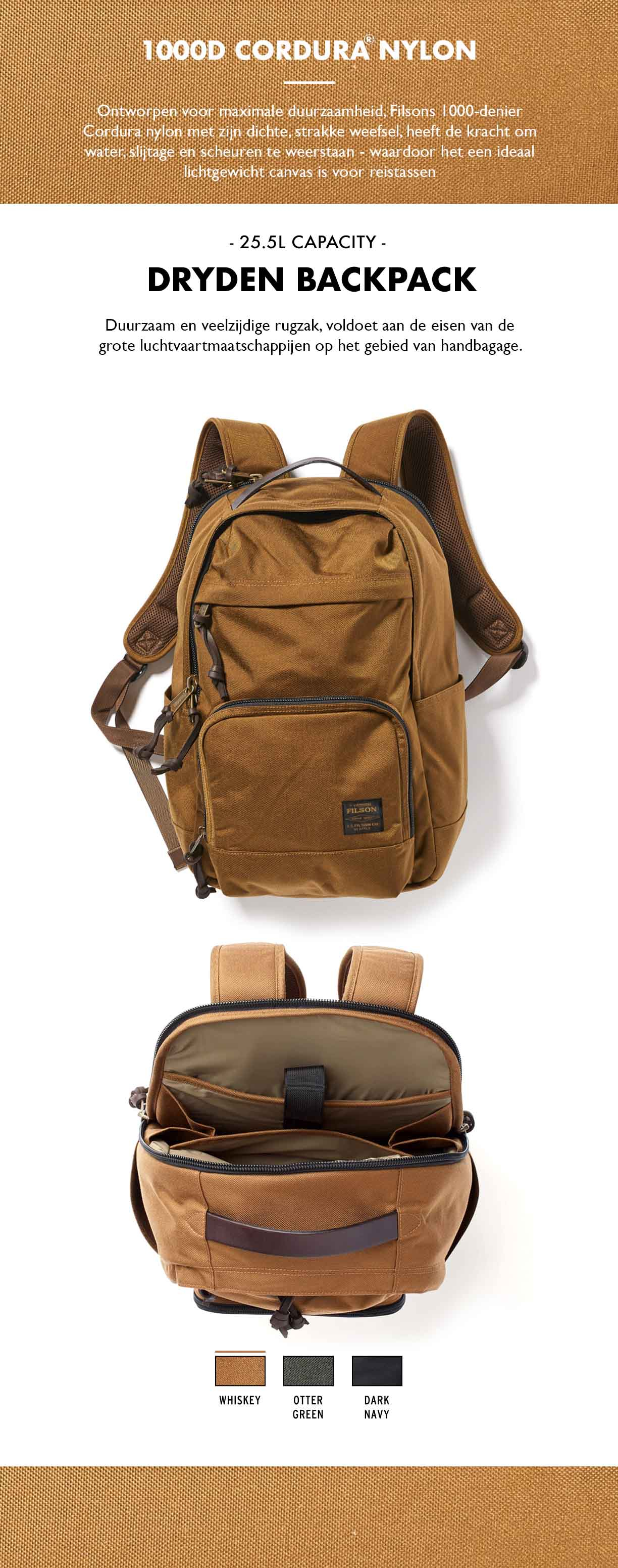 Filson Dryden Backpack Whiskey Product-informatie Filson Dryden Backpack Whiskey Product-informatie