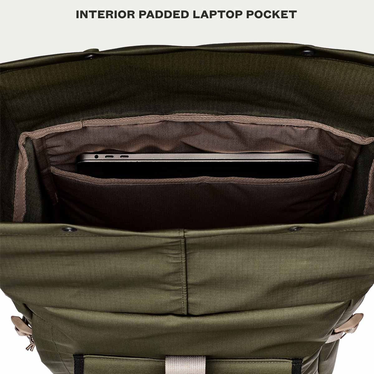 Filson Scout Backpack Olive/Black/Covert, eigenschappen uitgelegd binnenkant