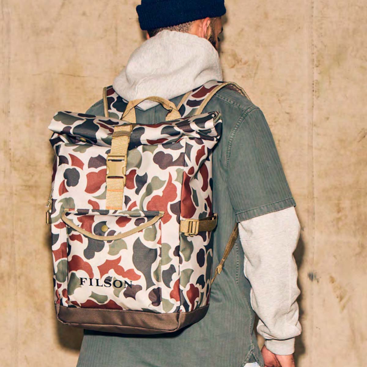 Filson All-Weather Backpack Shrub Camo/Canteen/Covert, Waterbestendige Roll-Top Rugzak voor Elk Avontuur