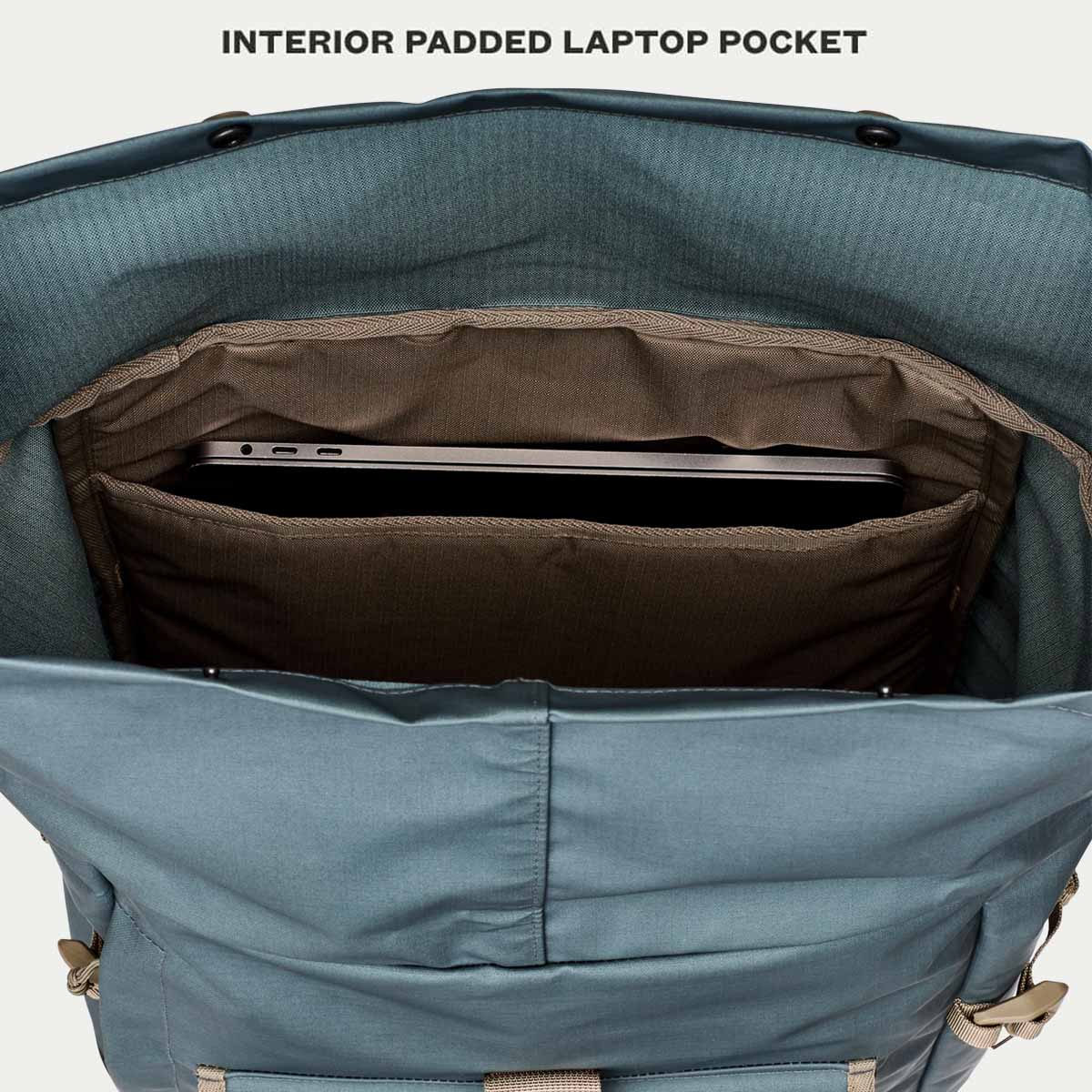 Filson Scout Backpack Slate/Canteen/Covert, eigenschappen uitgelegd binnenkant