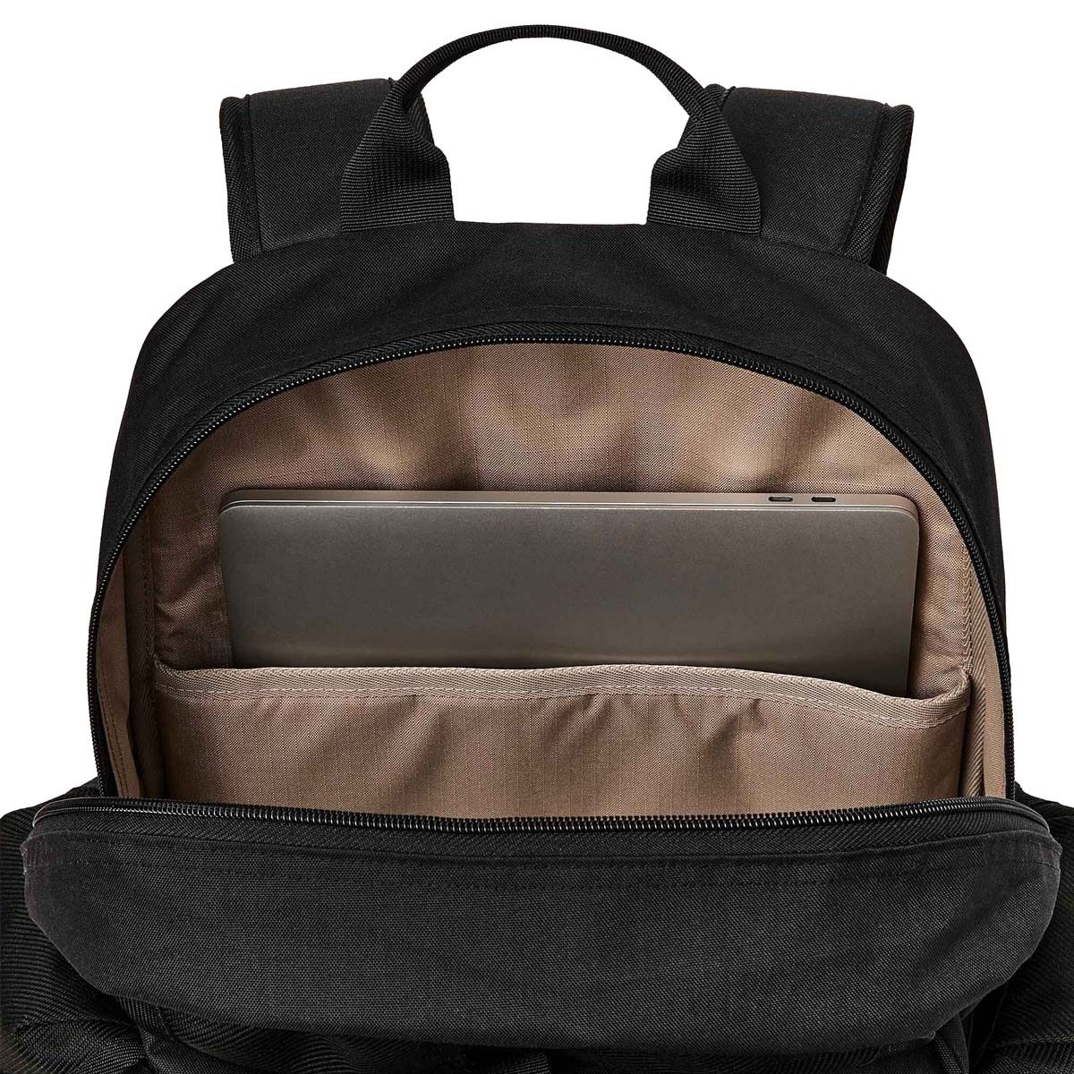 Filson Surveyor 36L Backpack Black, voorzien van een gewatteerd laptopvak