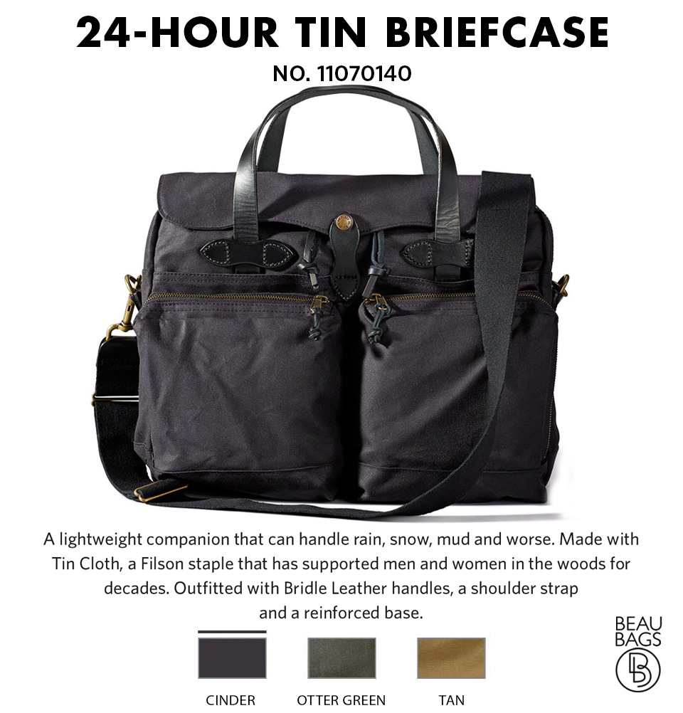 Filson-24-Hour-Briefcase-Cinder, robuuste aktetas met veel opbergruimte voor een lang weekend onderweg