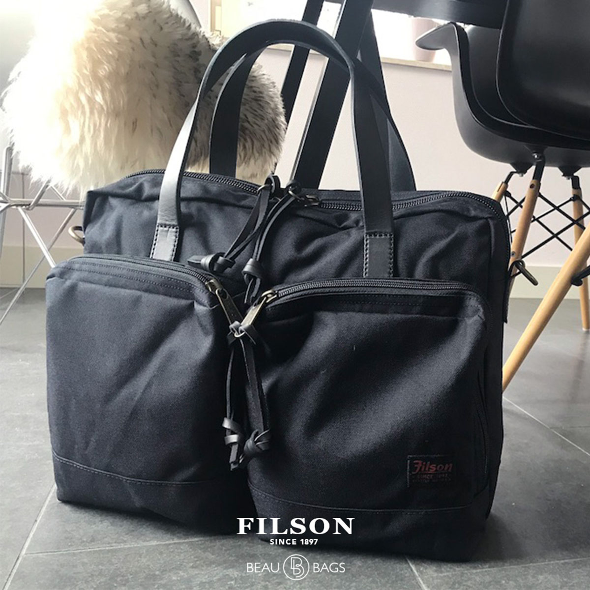 Filson Ballistic Nylon Dryden Briefcase Dark Navy, lichtgewicht en slijtvaste briefcase voor veelzijdig gebruik onder alle omstandigheden
