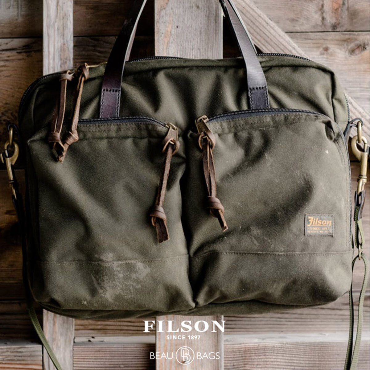 Filson Ballistic Nylon Dryden Briefcase Otter Green, lichtgewicht en slijtvaste briefcase voor veelzijdig gebruik onder alle omstandigheden