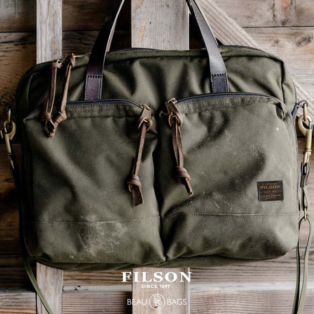 Filson Dryden Briefcase Otter Green, lichtgewicht en slijtvaste briefcase voor veelzijdig gebruik onder alle omstandigheden