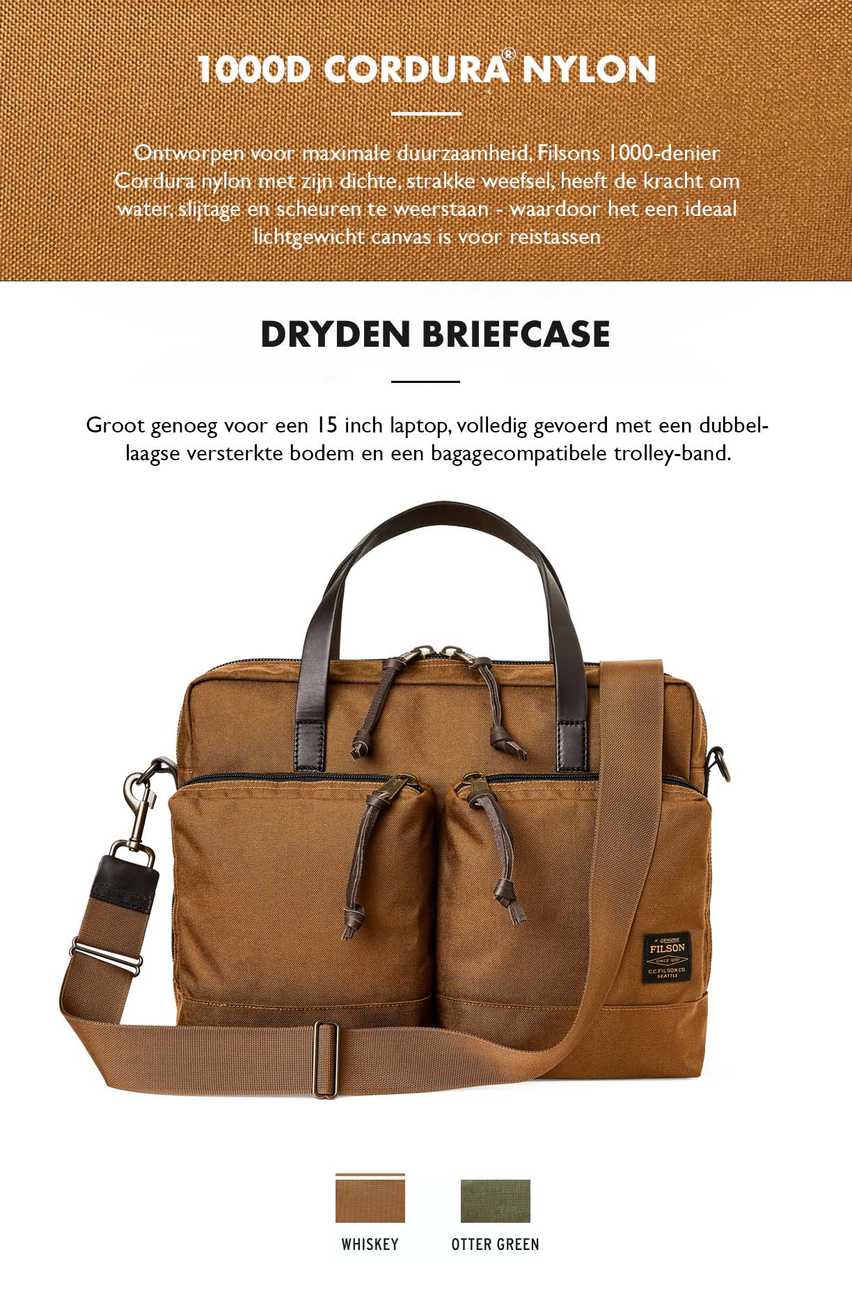 Filson Dryden Briefcase Whiskey Product-informatie