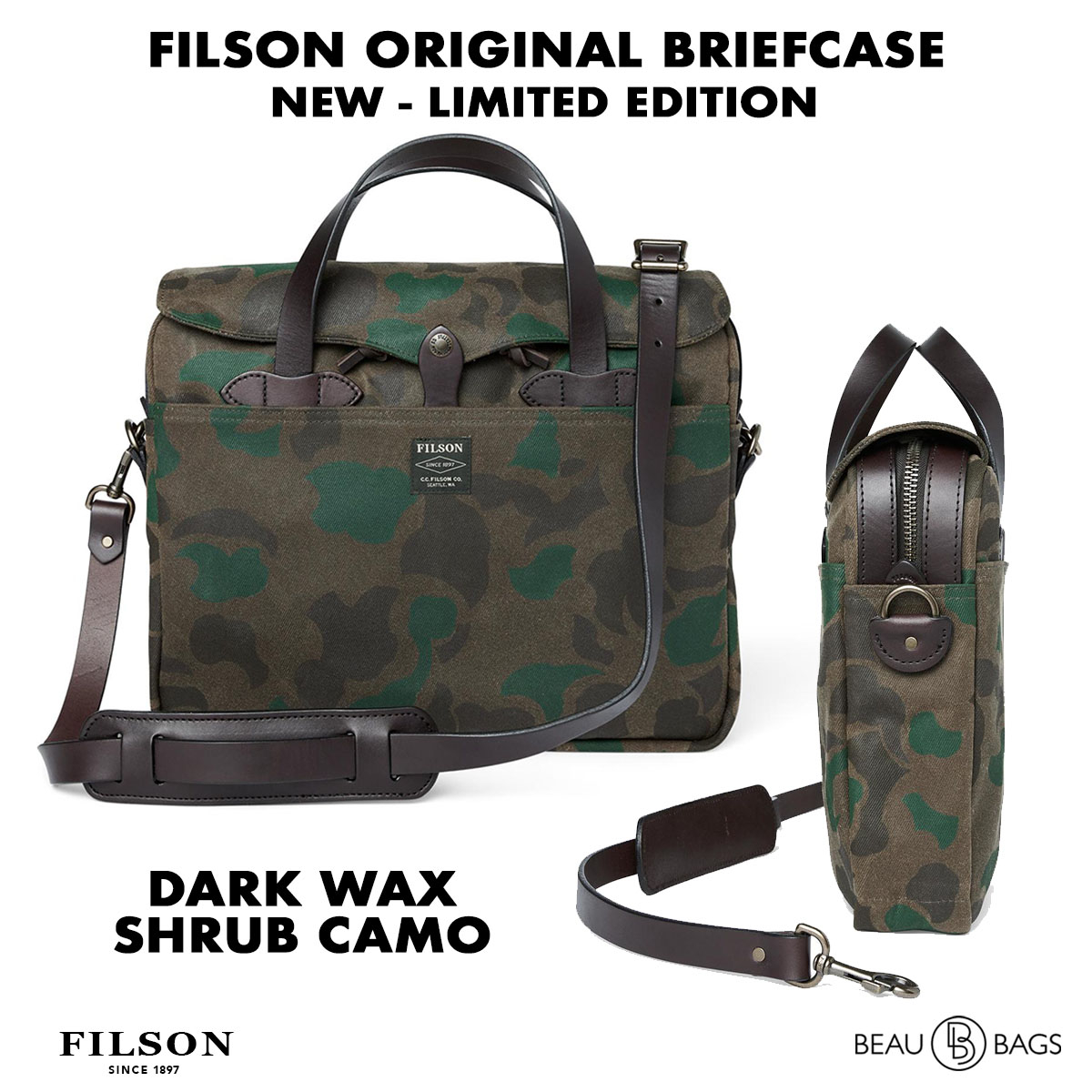 Filson Waxed Rugged Twill Original Briefcase 20226928-Dark Wax Shrub Camo, limited Edition Camo uitvoering