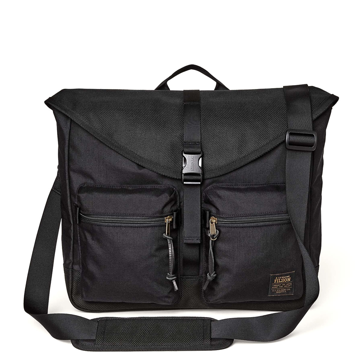 Filson Surveyor Messenger Bag Black, duurzame en veelzijdige messenger bag die bestand is tegen intensief gebruik