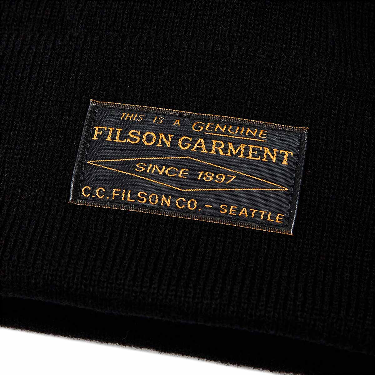 Filson Ballard Watch Cap Black Beanie, logo