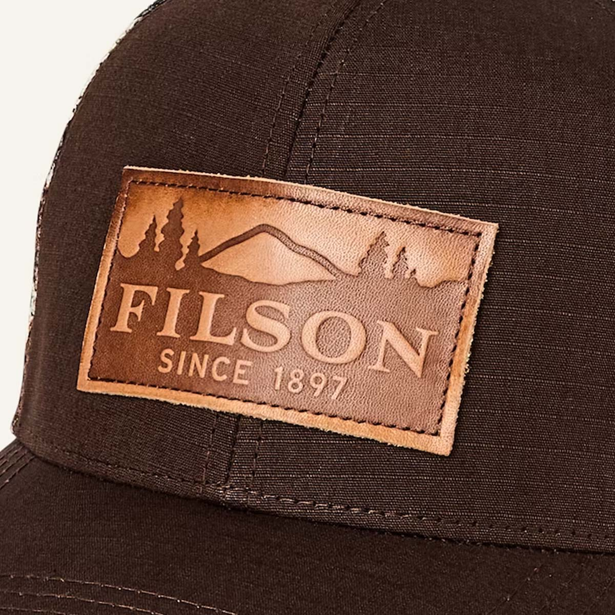 Filson Logger Mesh Cap Brown Camo/Scenic, Gemaakt met 100% katoen ripstop en ademend polyester mesh