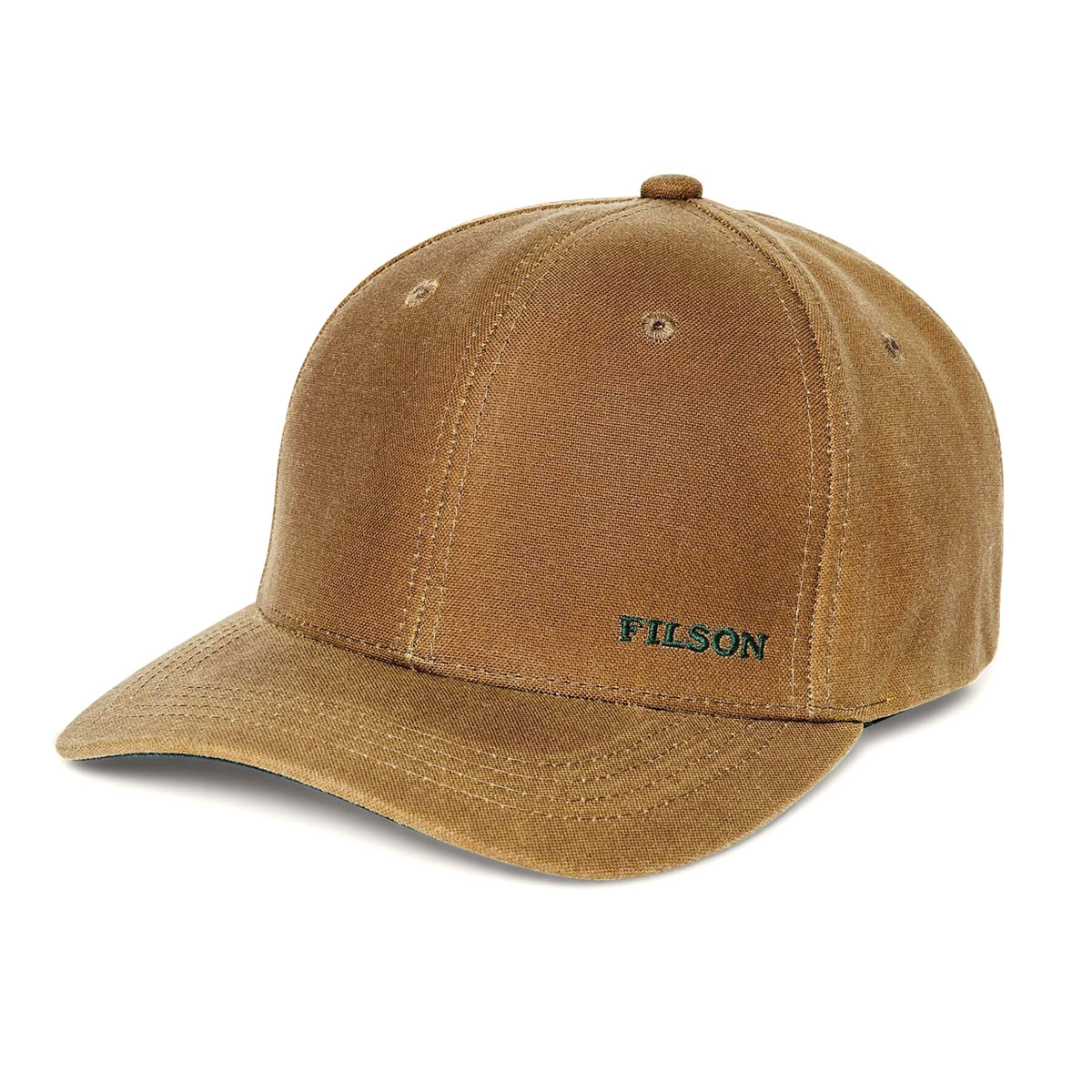 Filson Oil Tin Logger Cap Dark Tan, duurzaam en waterbestendig met de vorm van een klassieke trucker cap
