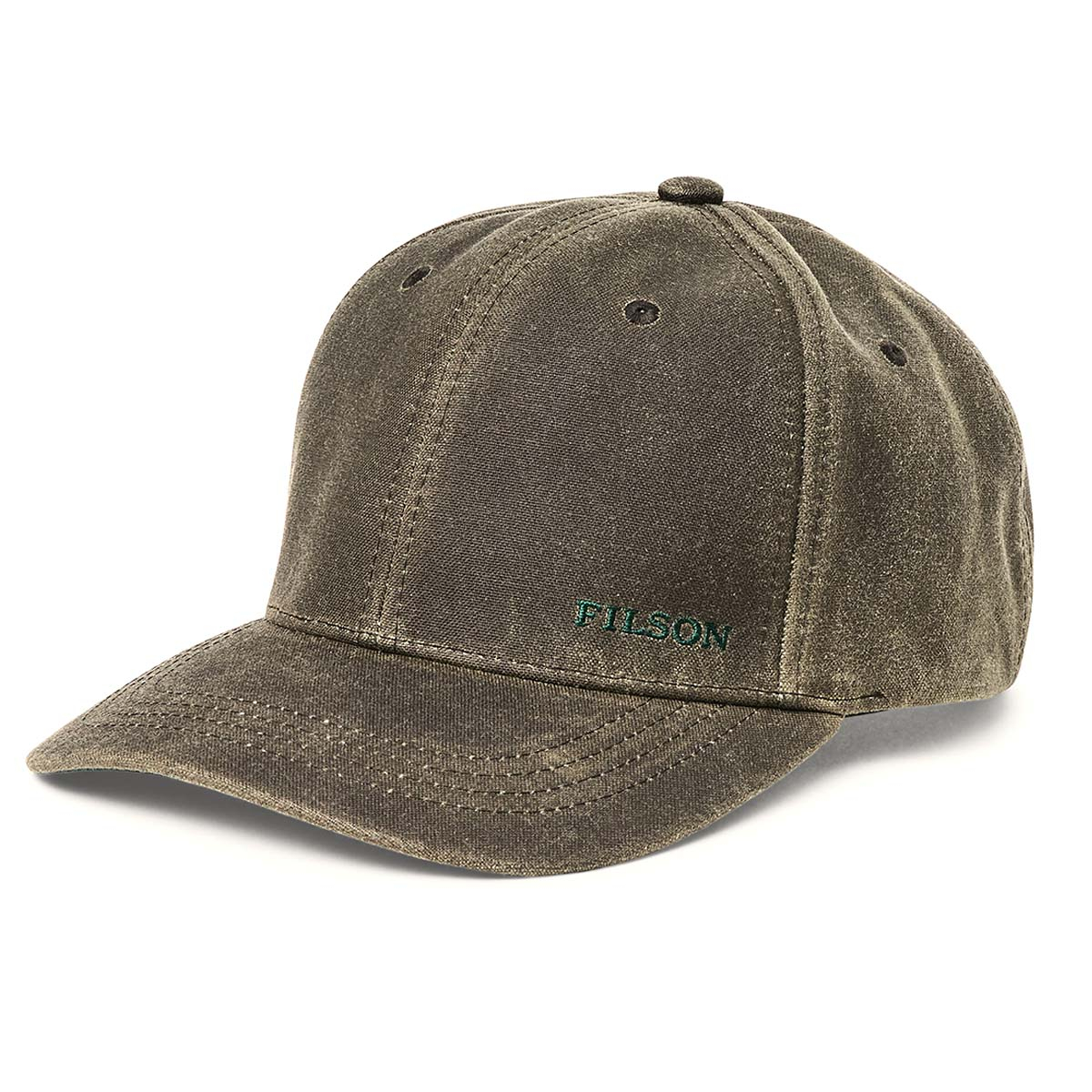 Filson Oil Tin Logger Cap Otter Green, duurzaam en waterbestendig met de vorm van een klassieke trucker cap