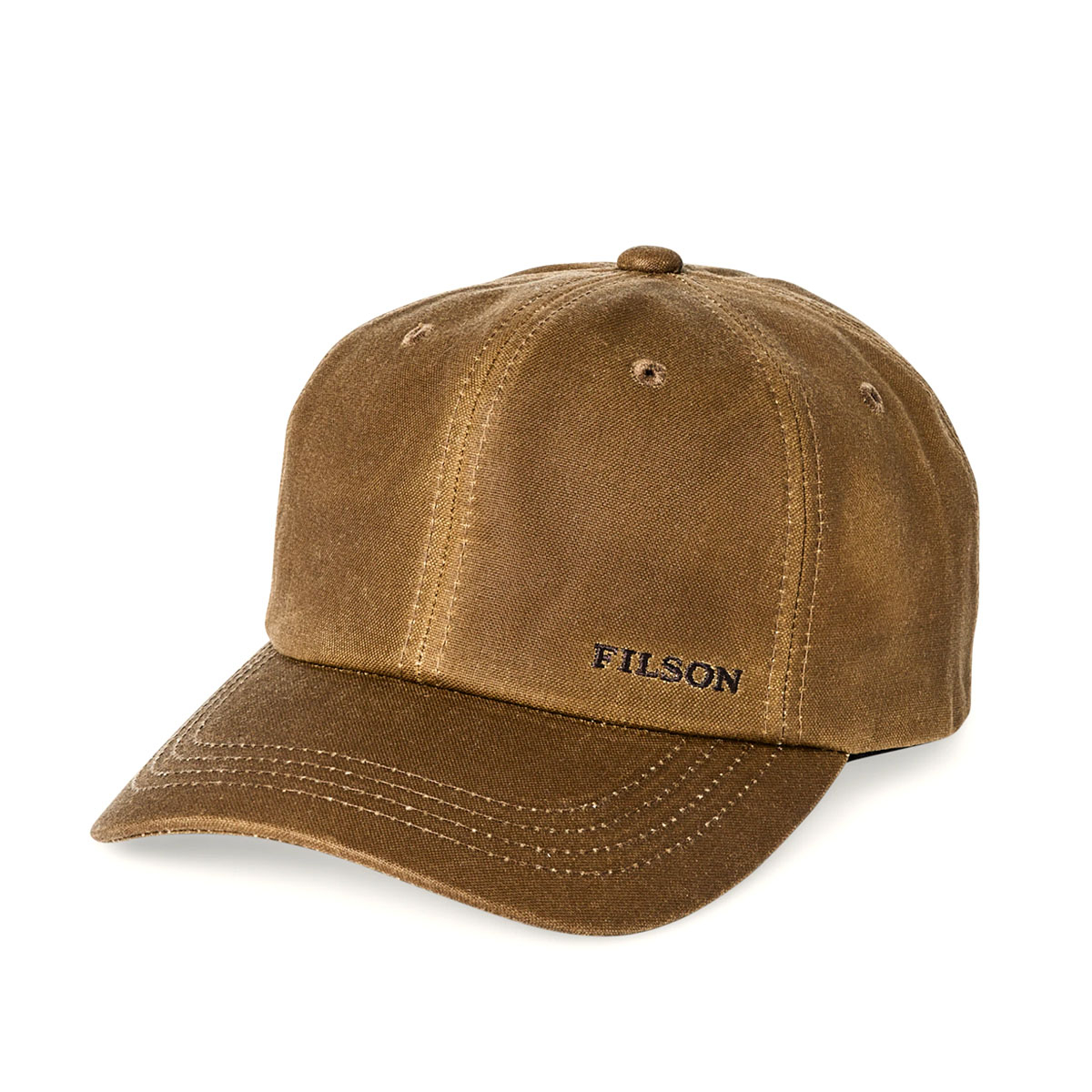 Filson Oil Tin Low-Profile Logger Cap Dark Tan, Cap gemaakt met waterafstotende oil finish Tin Cloth