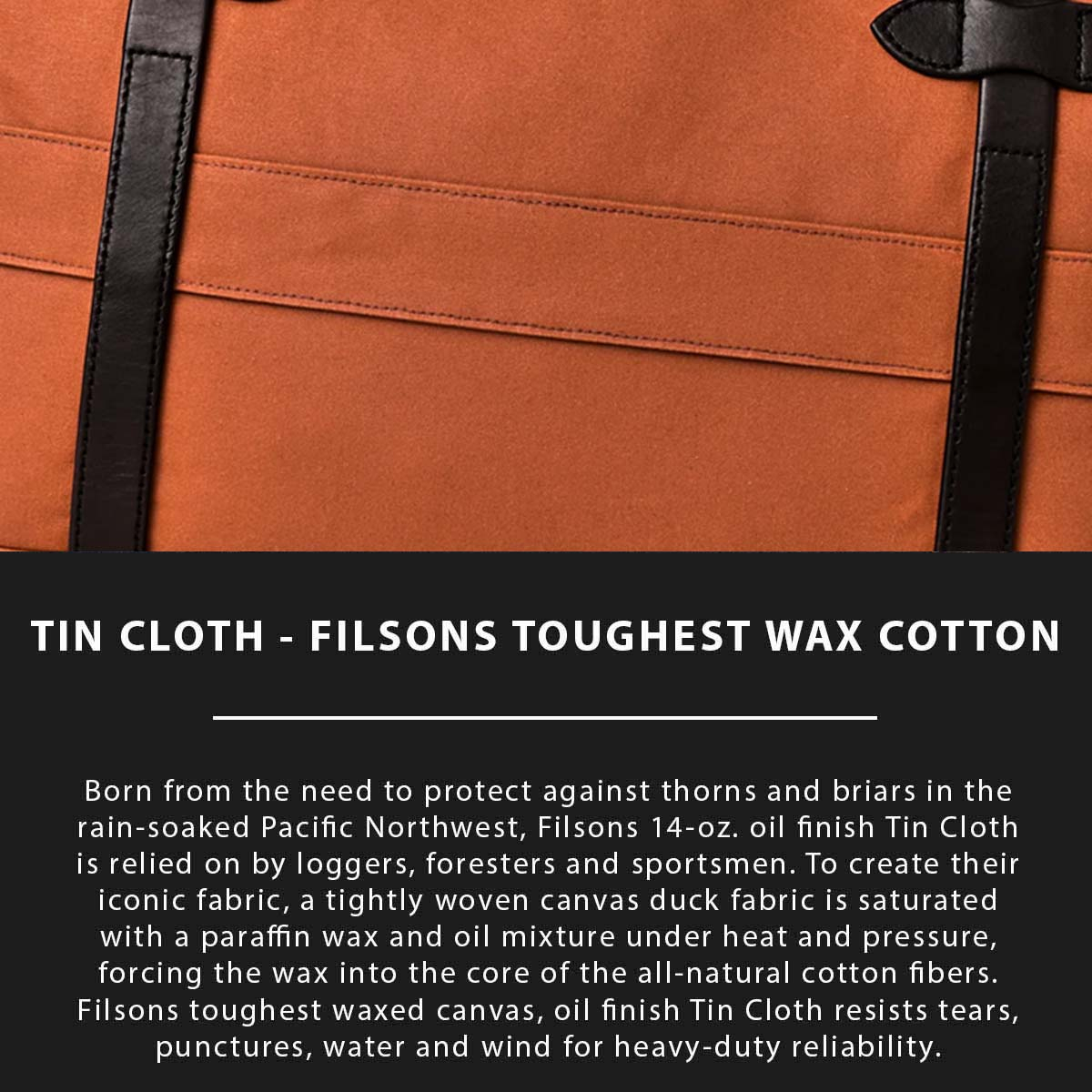Filson 48-Hour Tin Cloth Duffle Bag Rust, Tin Cloth uitgelegd
