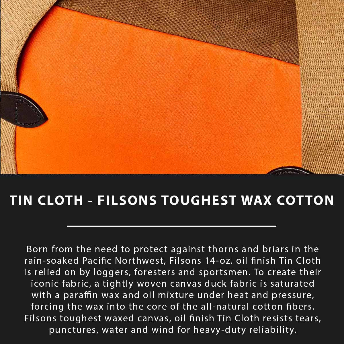 Filson Tin Cloth Small Duffle Bag Dark Tan/Flame, Tin Cloth Explaned