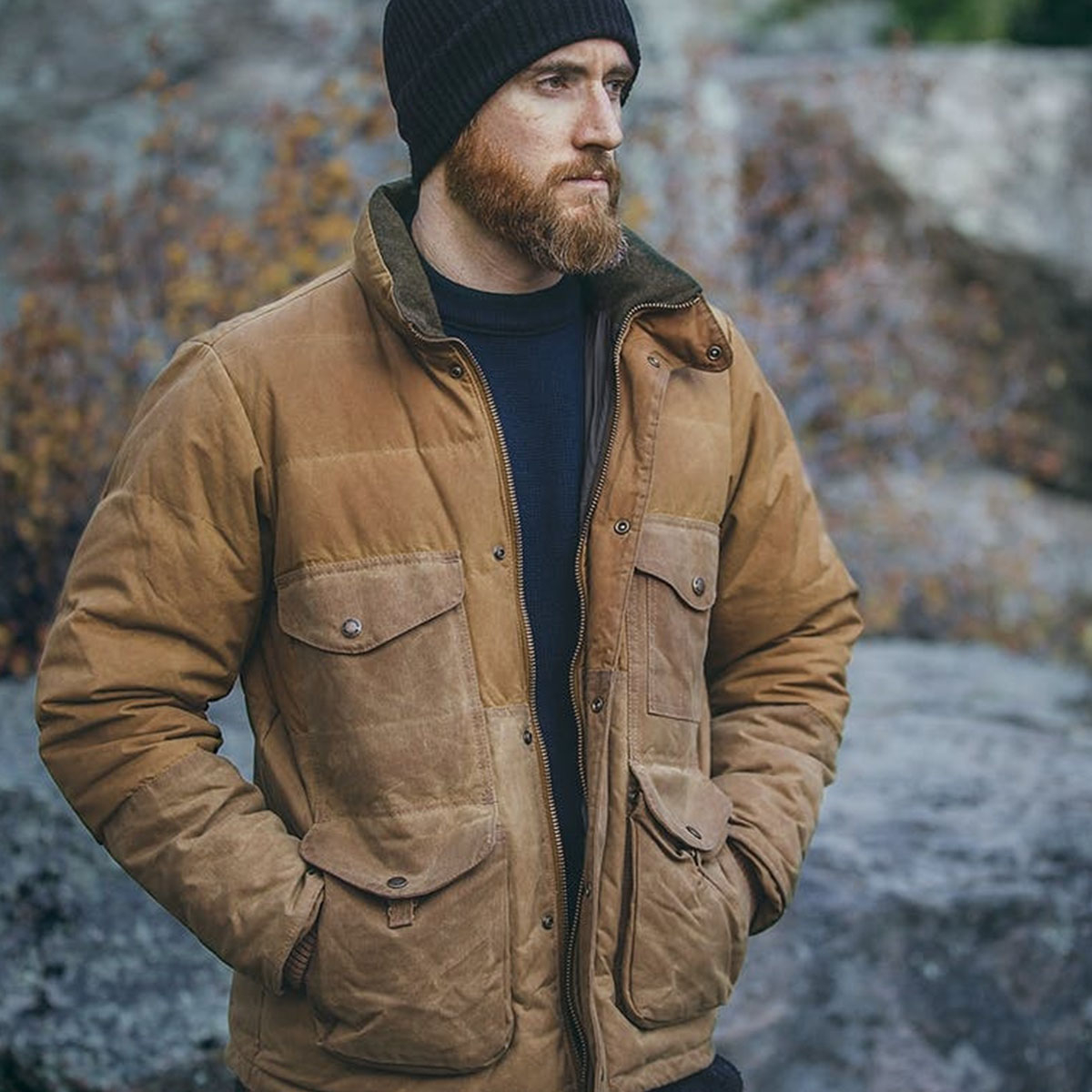 Filson Down Cruiser Jacket Dark Tan, een warme, veelzijdige jas