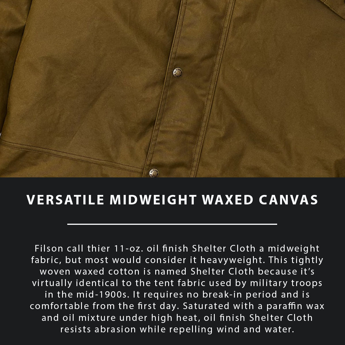 Filson Foul Weather Jacket Dark Tan, gemaakt met water-resistant 11-oz. oil finish Shelter Cloth