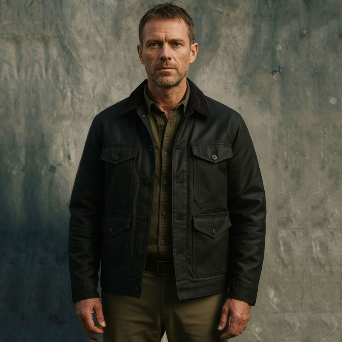 Filson Journeyman Jacket Black draagfoto vooraanzicht