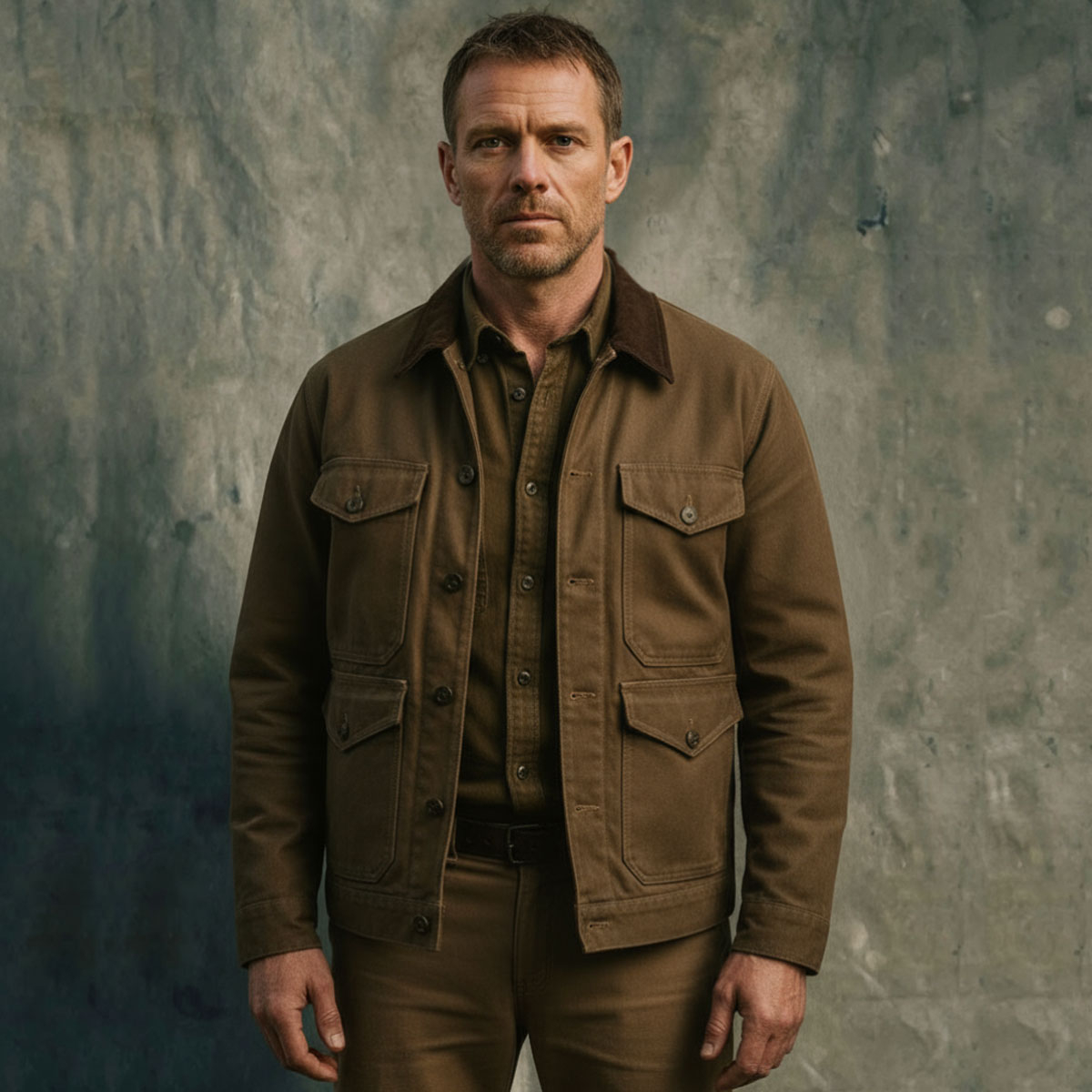 Filson Journeyman Jacket Dark Tan draagfoto vooraanzicht