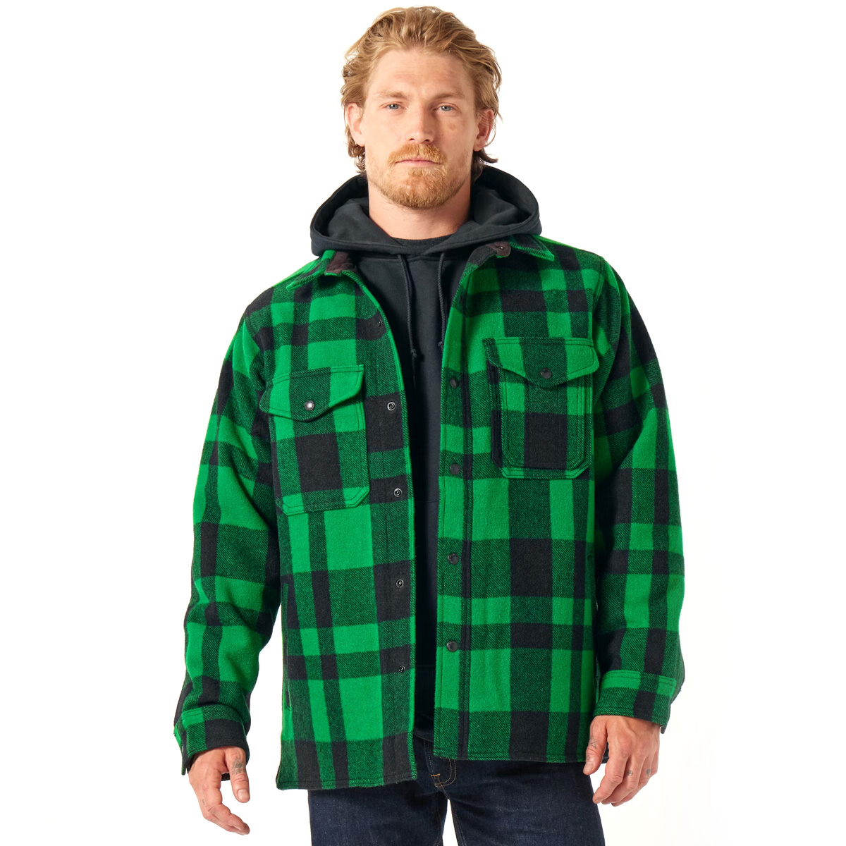 Filson Mackinaw Wool Jac Shirt Acid Green/Black Heritage Plaid, voor comfort, natuurlijke waterafstotendheid en isolerende warmte in alle weersomstandigheden