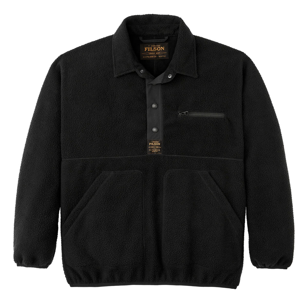 Filson Pile Fleece Pullover Black, Warm, Lichtgewicht & Sneldrogende Outdoorlaag