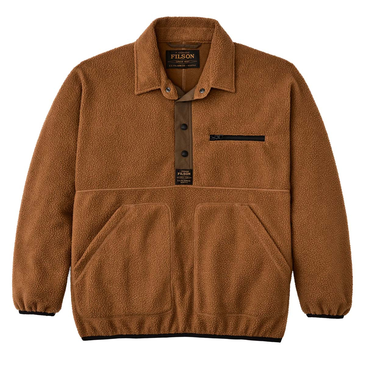 Filson Pile Fleece Pullover Whiskey, Warm, Lichtgewicht & Sneldrogende Outdoorlaag