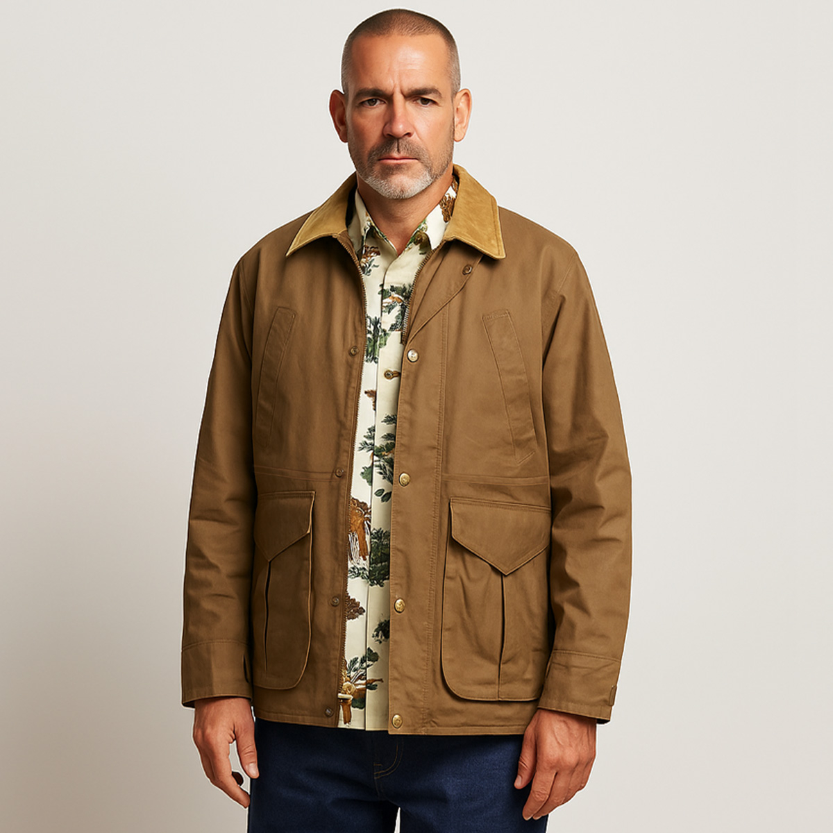 Filson Ranger Field Jacket Dark Beige, een ademende, gewaxte jas voor buitenwerk in warm weer.