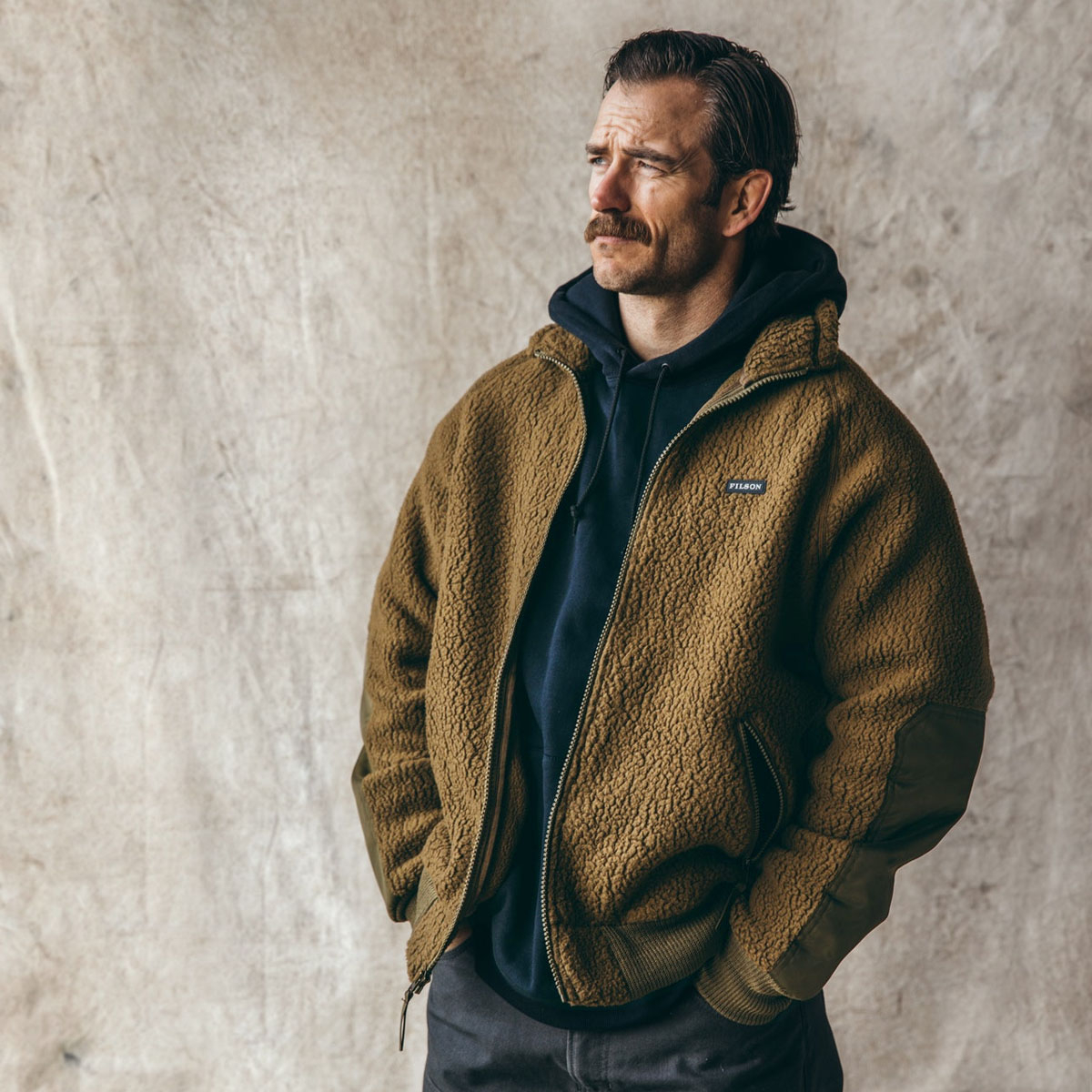 Filson Sherpa Fleece Jacket Marsh Olive, comfortable, lightweight high-pile fleece for use in extreme conditions