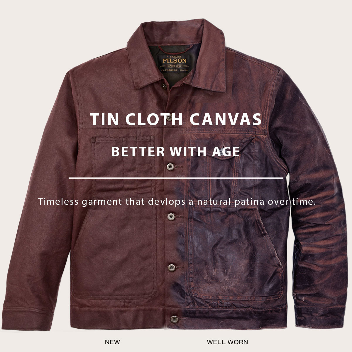 Filson Tin Cloth Short Lined Cruiser Jacket Fired Brick, beter met de jaren, tijdloos design dat na verloop van tijd een natuurlijk patina ontwikkelt Filson Tin Cloth Short Lined Cruiser Jacket Fired Brick, beter met de jaren, tijdloos design dat na verloop van tijd een natuurlijk patina ontwikkelt