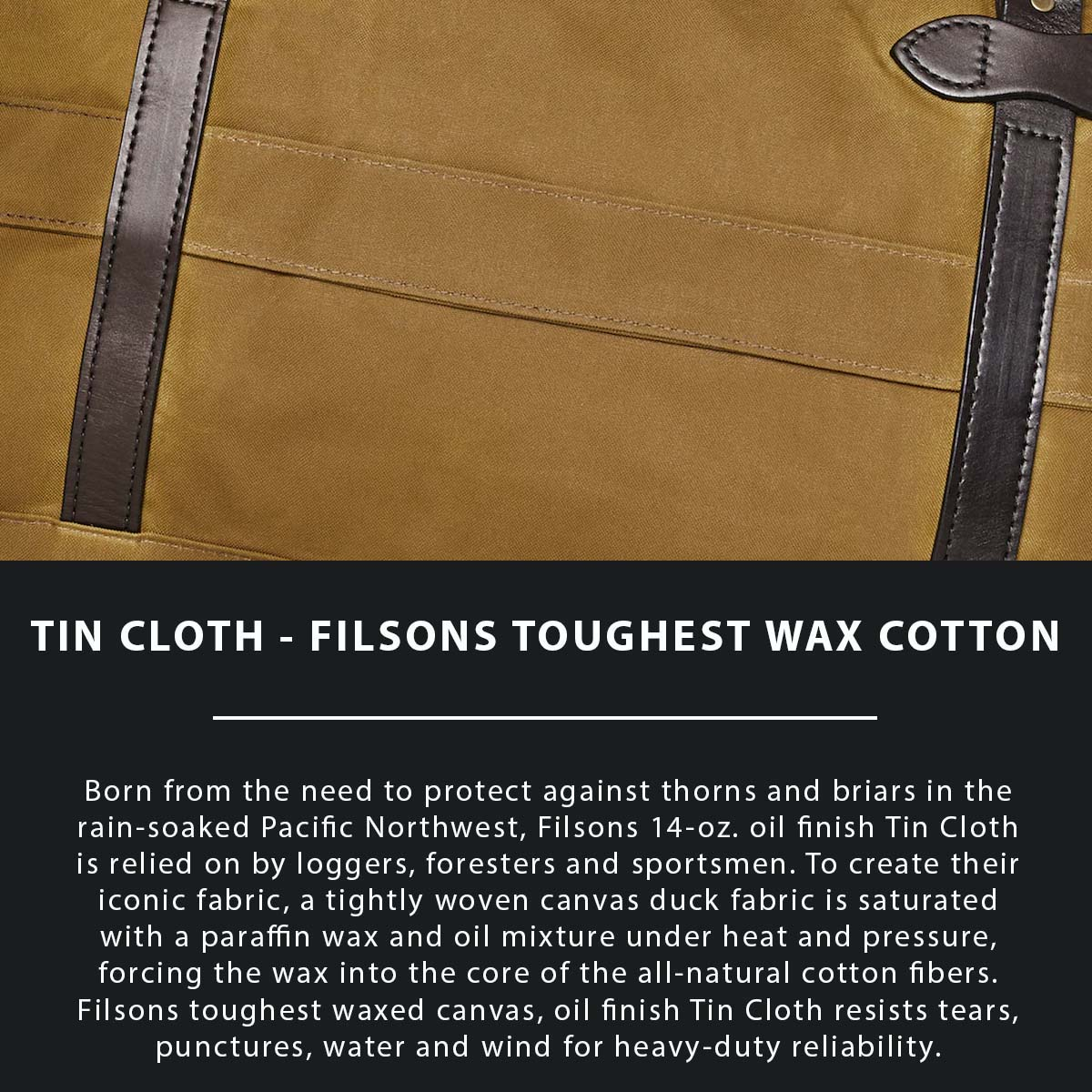 Filson 48-Hour Tin Cloth Duffle Bag Dark Tan, Tin Cloth uitgelegd