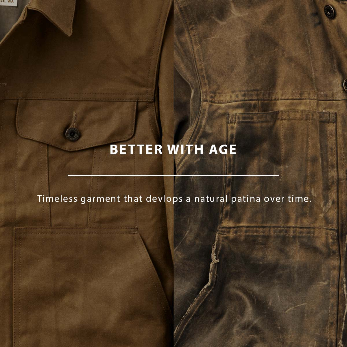 Filson Tin Cloth Work Jacket Dark Tan, better with age.