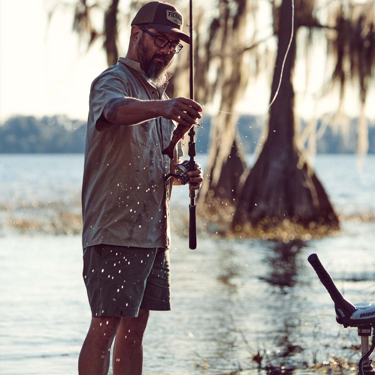 Filson Oakville Canvas Shorts Gravel, zomer vissen