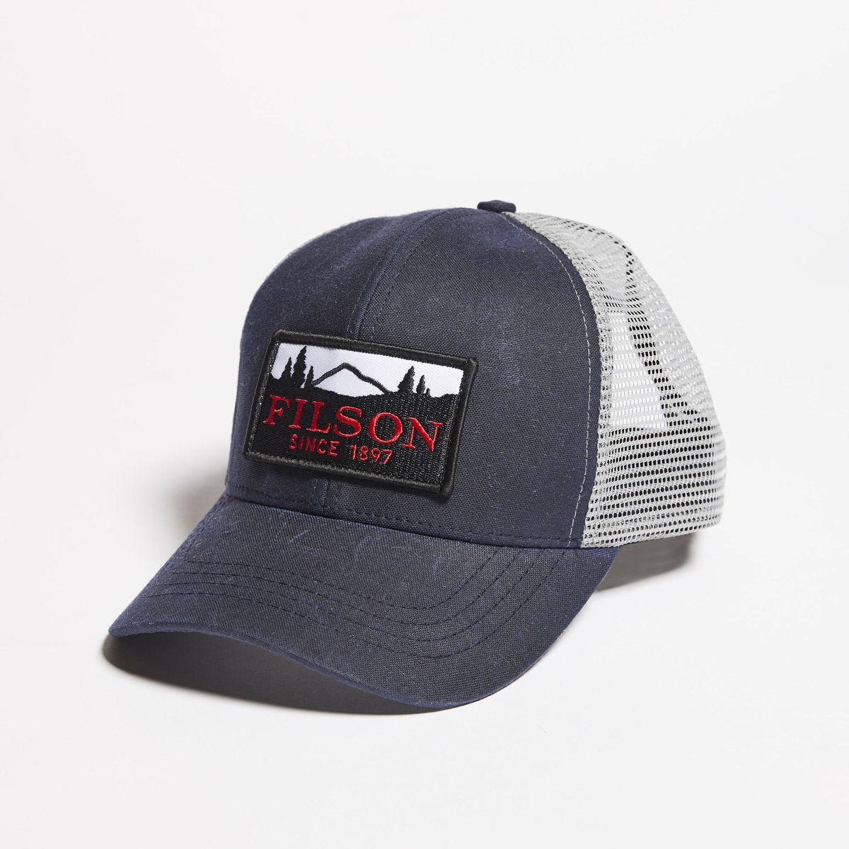 Filson Mesh Logger Cap 20157135-Navy, slijtvaste pet met geborduurd Filson logo patch en mesh-bescherming